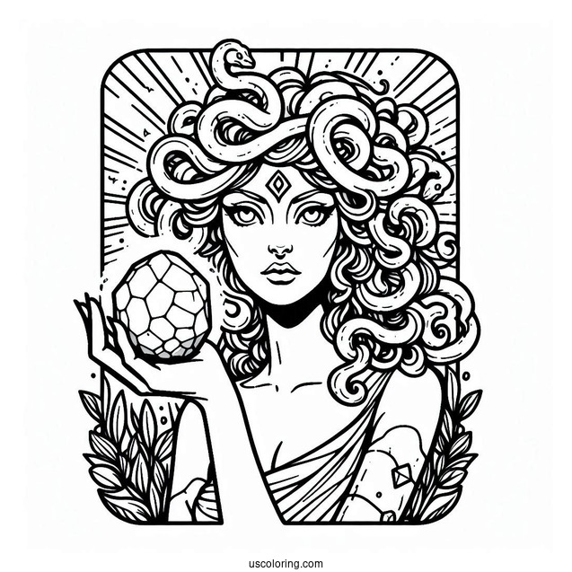 Medusa Coloring Page Holding Stone Head Tarot Card
