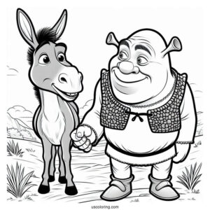 Shrek And Donkey In Duloc Coloring Page