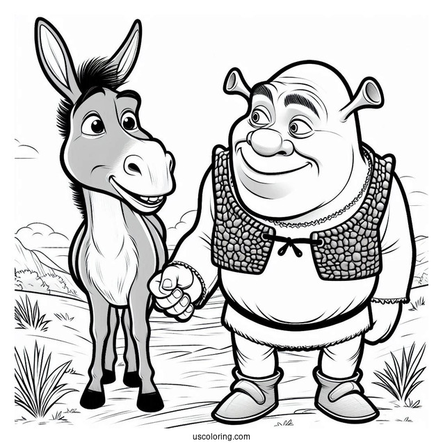 Shrek And Donkey In Duloc Coloring Page