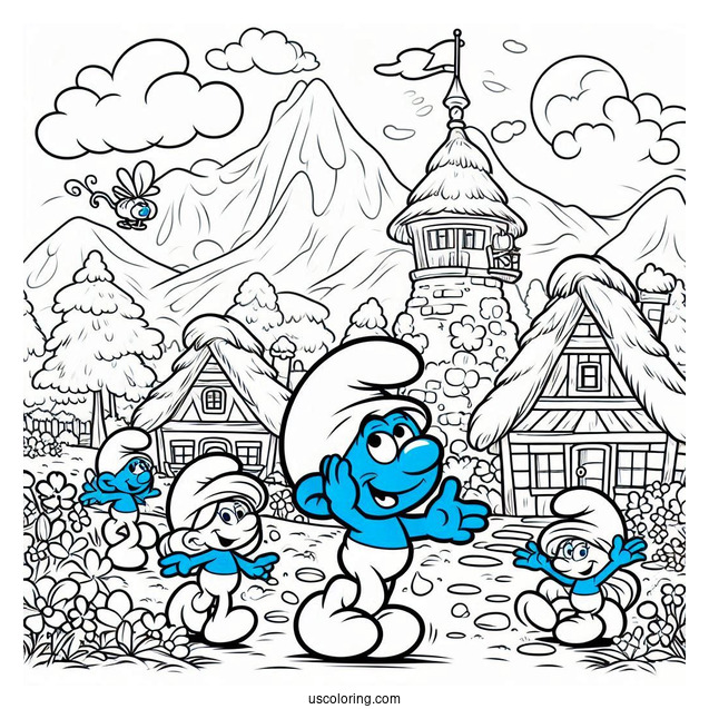 Coloring Page Of Smurf Village