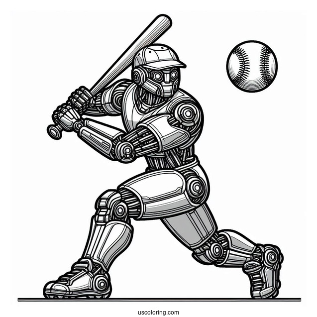 Cool Futuristic Robot Baseball Coloring Page Of Player Ready to Bat