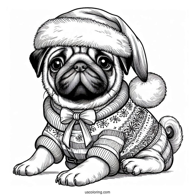 Pug Wearing Santa Hat During Christmas