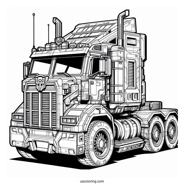 Realistic Optimus Prime Coloring Page Truck Form