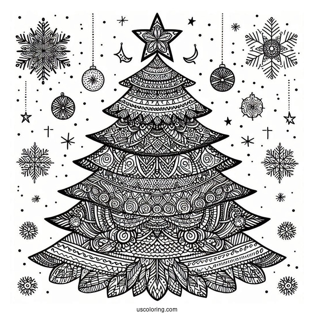 Christmas Tree Mandala Coloring Picture