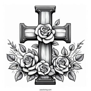Wooden Cross With Roses To Color