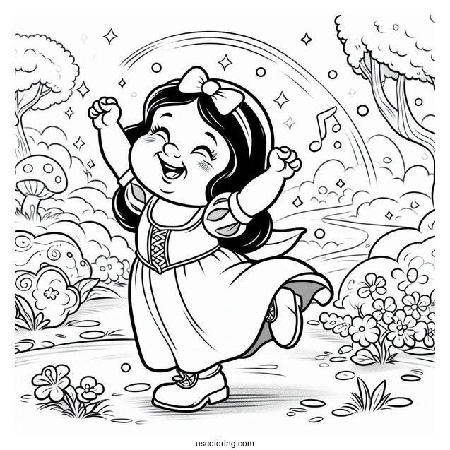 Snow White Coloring Pages Of Happy Dwarf Dancing For Preschoolers