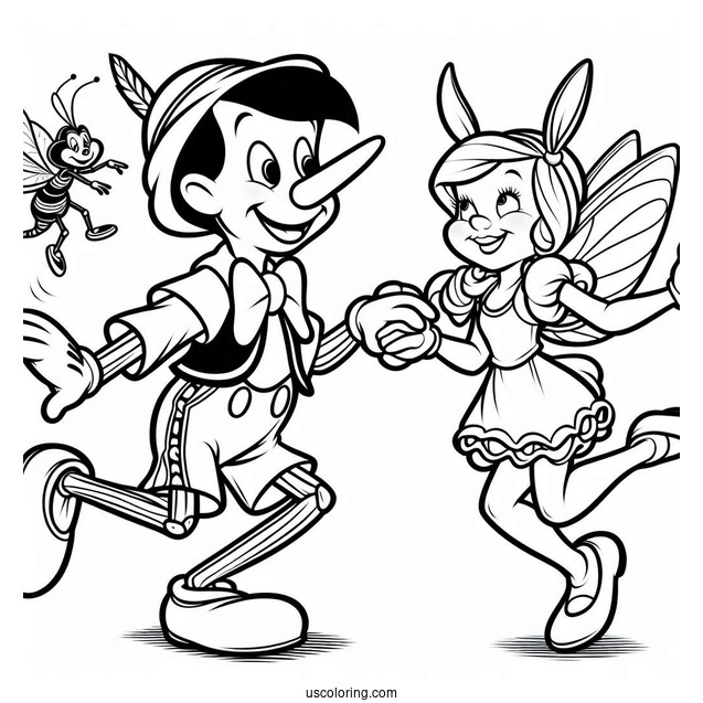 Pinocchio Coloring Page Of Geppetoo And Jiminy Cricket Dancing