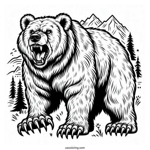 Bear Coloring Page With Sharp Teeth And Claws