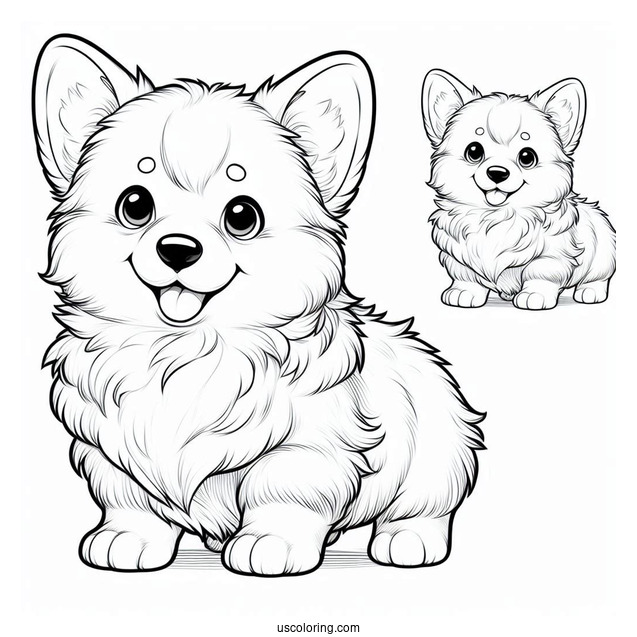 Fluffy Corgi Coloring Page Puppy