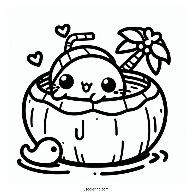 Kawaii Animals Swimming In A Coconut Coloring Page Drink