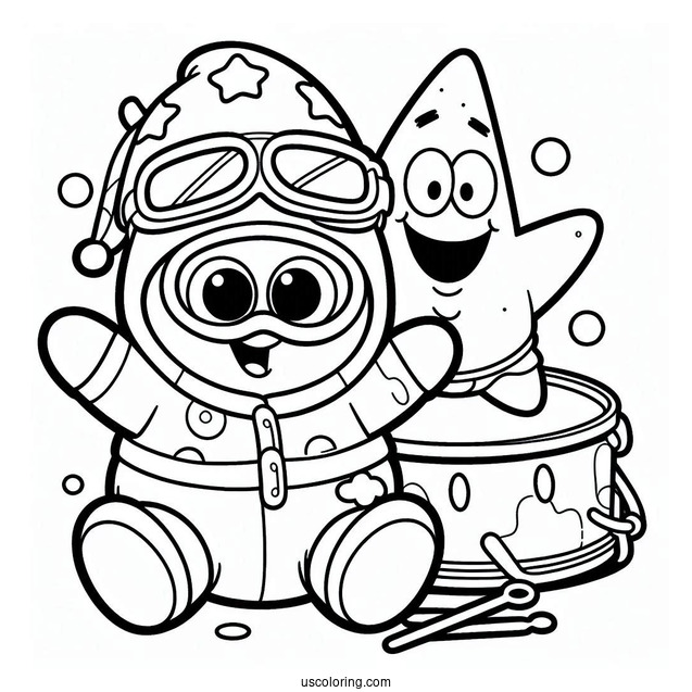 Patrick Star Coloring Page In Onesie And Goggles