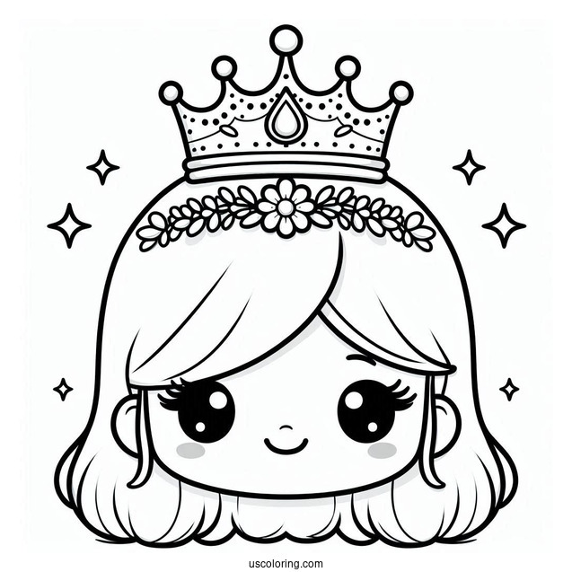 Cute Princess Wearing Simple Crown Coloring Sheet