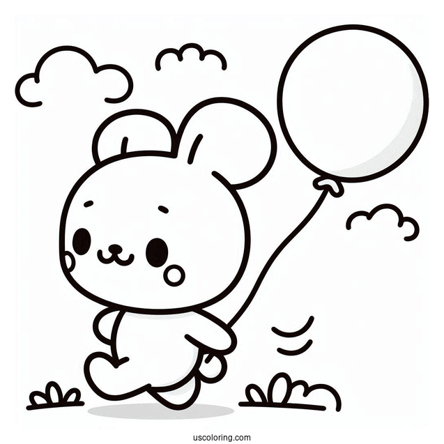 Simple Pochacco Coloring Page Walking With Cute Balloon