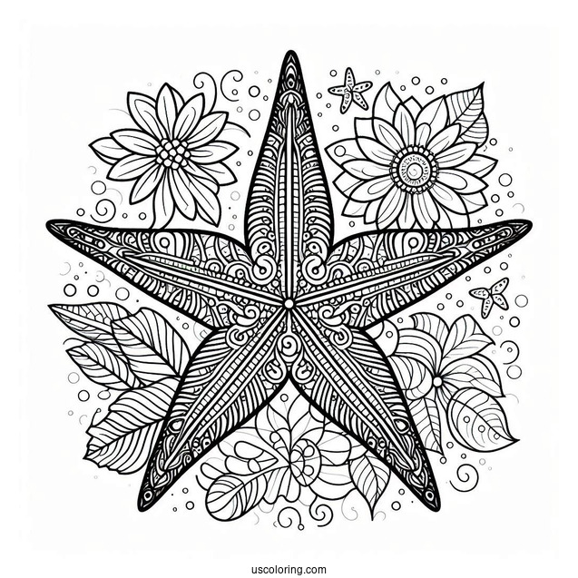 Starfish Coloring Page And Flower Mandala