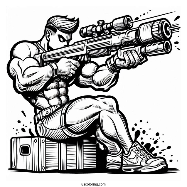 Muscular Splatoon Coloring Page Of Guy Shooting Inkjet