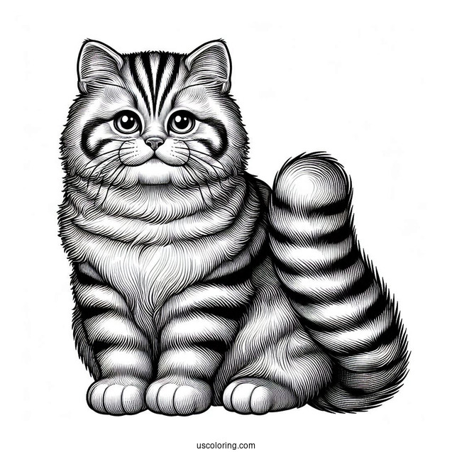 Coloring Page Of Realistic Striped Cat