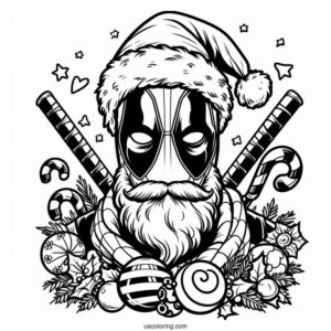 Christmas Themed Deadpool Coloring Page