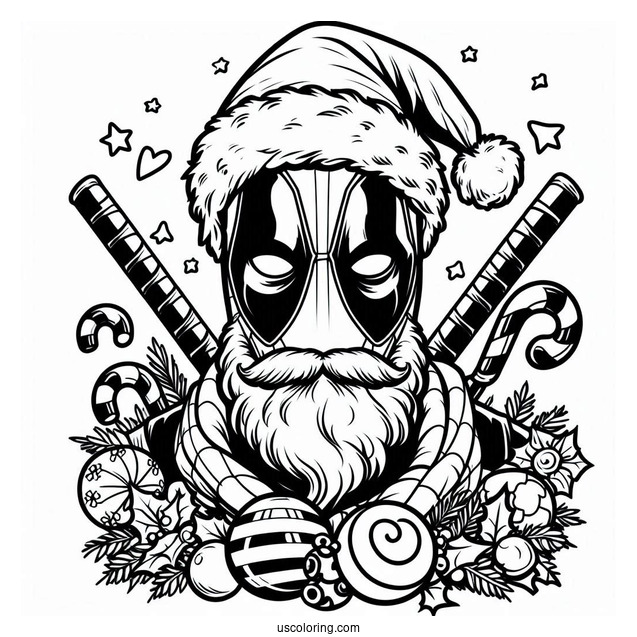 Christmas Themed Deadpool Coloring Page