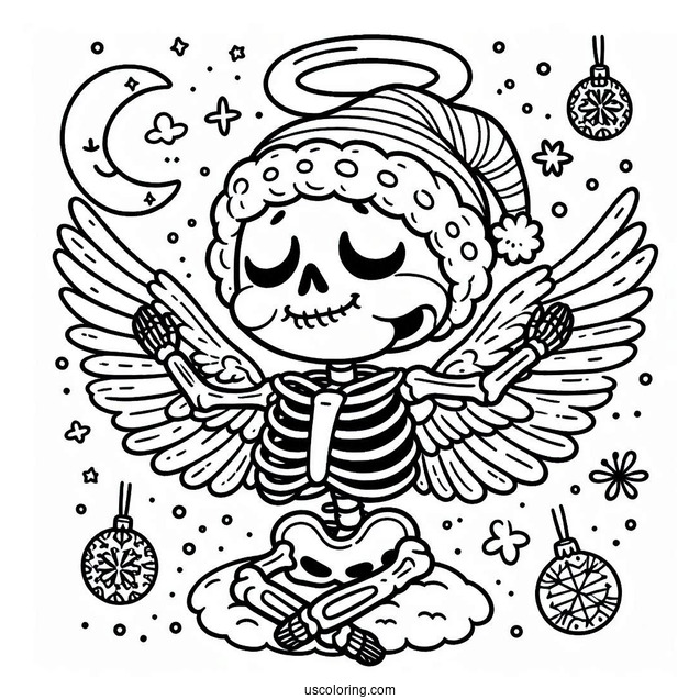 Skeleton Coloring Page Making Snow Angel On Christmas