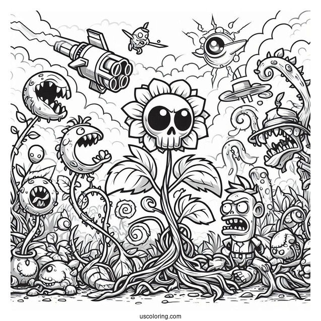 Detailed Coloring Page Of Plants Vs Zombies