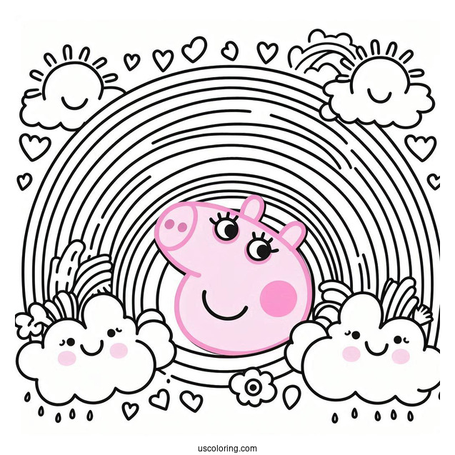 Coloring Page Of Peppa Pig Themed Rainbow
