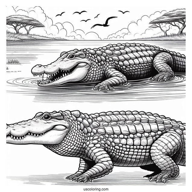 Large Nile Crocodile Coloring Sheet