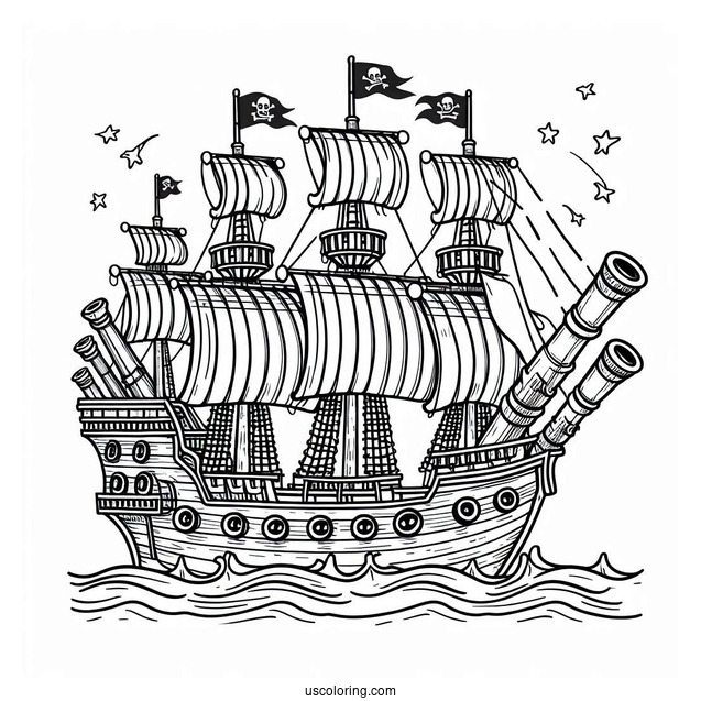 Coloring Page Of Pirate Ship With Multiple Canons