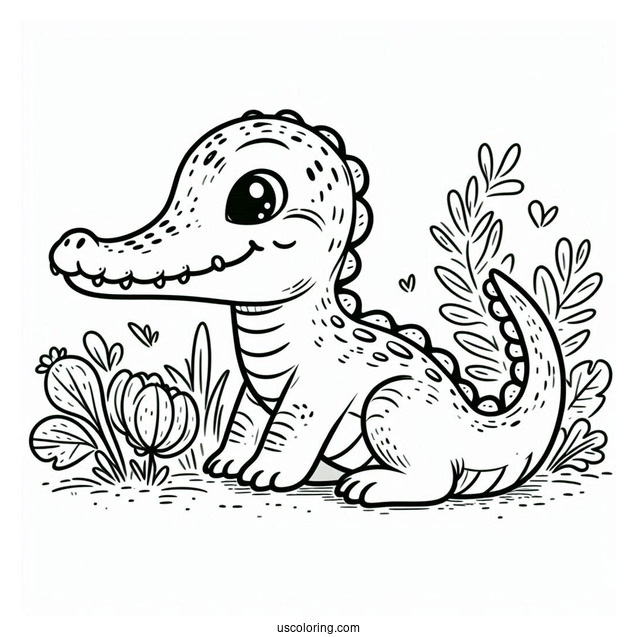 Baby Crocodile Coloring Page For Kids