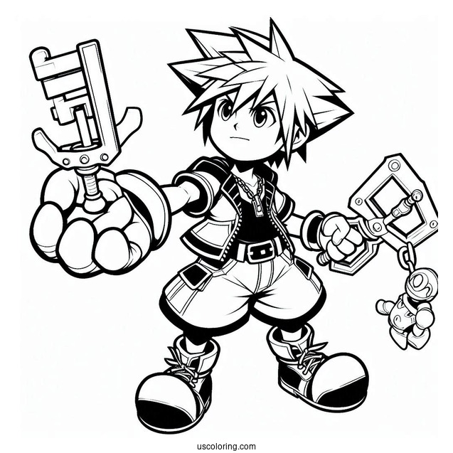 Super Smash Bros Coloring Page Of Sora Holding Keyblade
