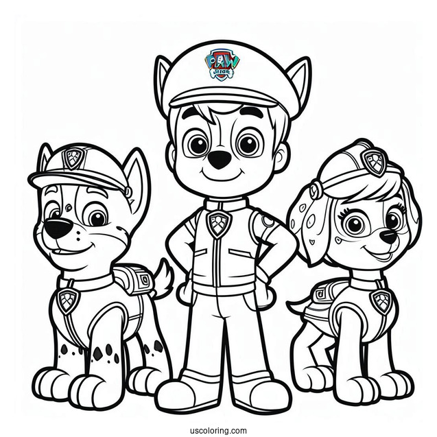 Chase, Skye And Marshall Coloring Page For Kids