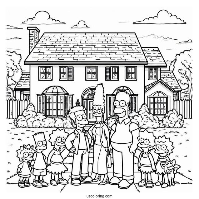 Coloring Page Of Simpsons Family In Front Of House