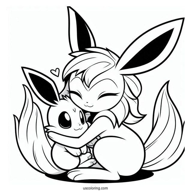 Sylveon Coloring Page Embracing Baby Eevee