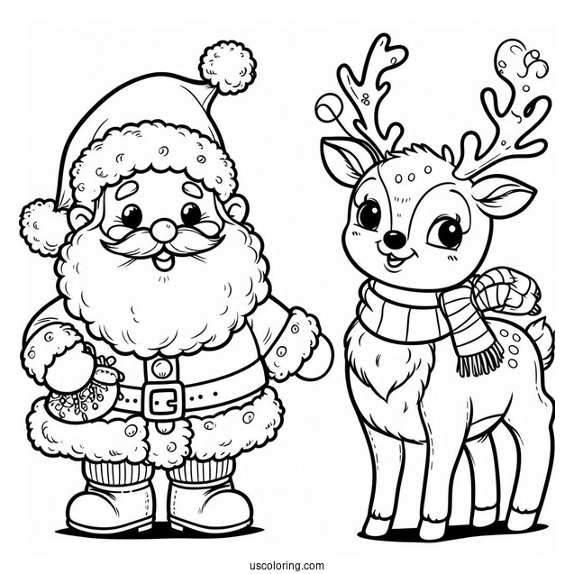 Coloring Sheet Of Santa And Rudolph