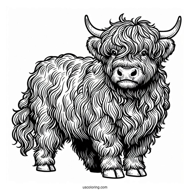 Shaggy Highland Bull Coloring Sheet