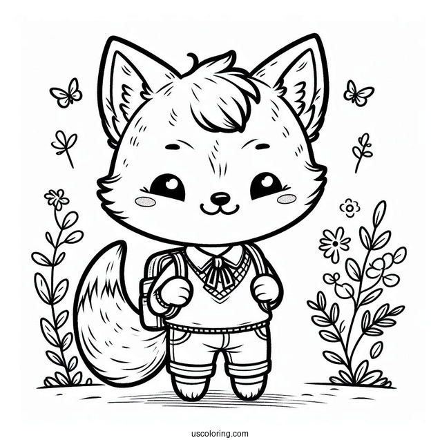Cute Schoolboy Fox Coloring Page With A Backpack