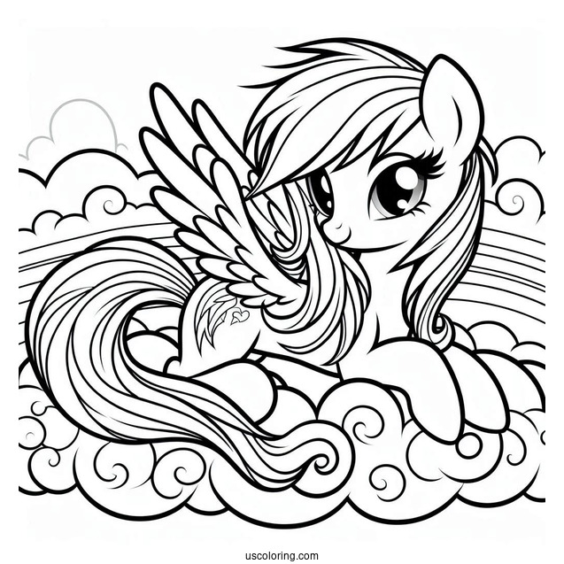 Majestic Rainbow Dash Coloring Page On A Cloud