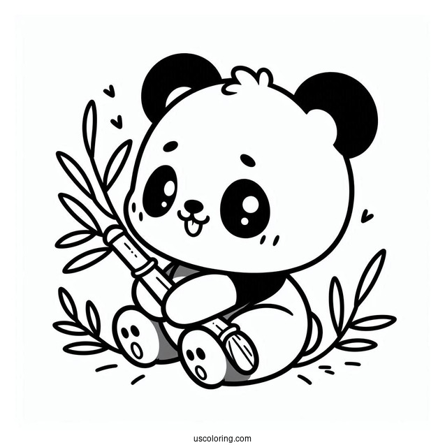 Cute Outline Of Panda With Bamboo