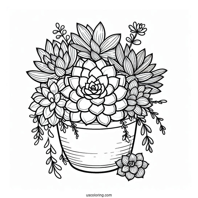Succulent Coloring Page In A House Flower Pot