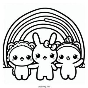 Pink, Blue, And Green Rainbow Friends Coloring Page Waving