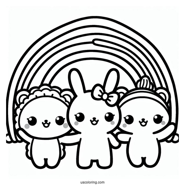 Pink, Blue, And Green Rainbow Friends Coloring Page Waving