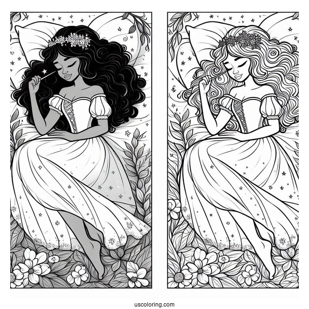 Sleeping Beauty Coloring Page Of Fairy Godmother Flora For Kids
