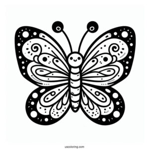 Cartoon Butterfly Coloring Page With Rounded Wings For Preschoolers