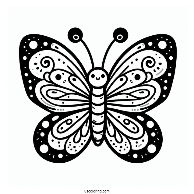 Cartoon Butterfly Coloring Page With Rounded Wings For Preschoolers
