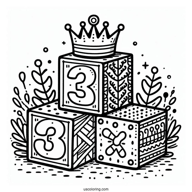 Numberblocks Coloring Page 3 Wearing Crown