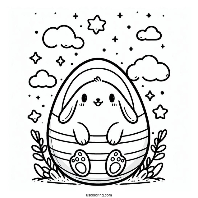 Cartoon Easter Egg With Tiny Bunny On Top