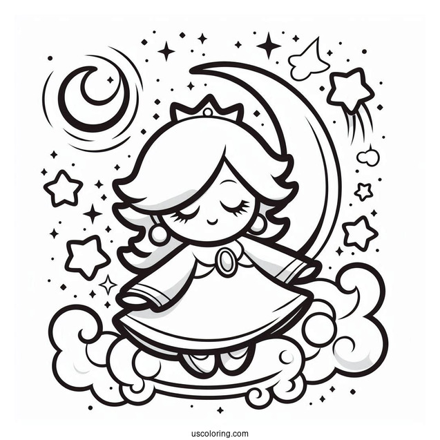 Easy Rosalina Coloring Page With Luma And Stars In Background