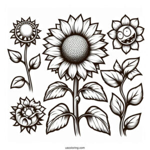 Coloring Page Of Sunflower From Plants Vs Zombies