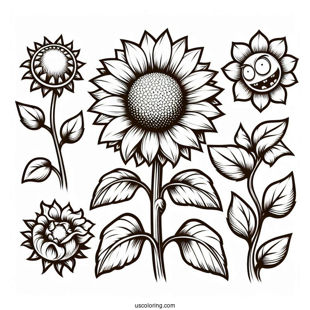 Coloring Page Of Sunflower From Plants Vs Zombies