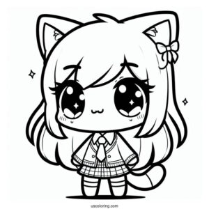 Chibi Nerdy Cat Girl Coloring Sheet For Kids