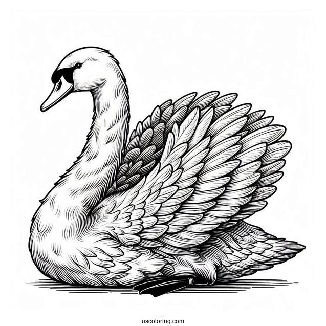 Large Regal Swan Coloring Page With Detailed Feathers